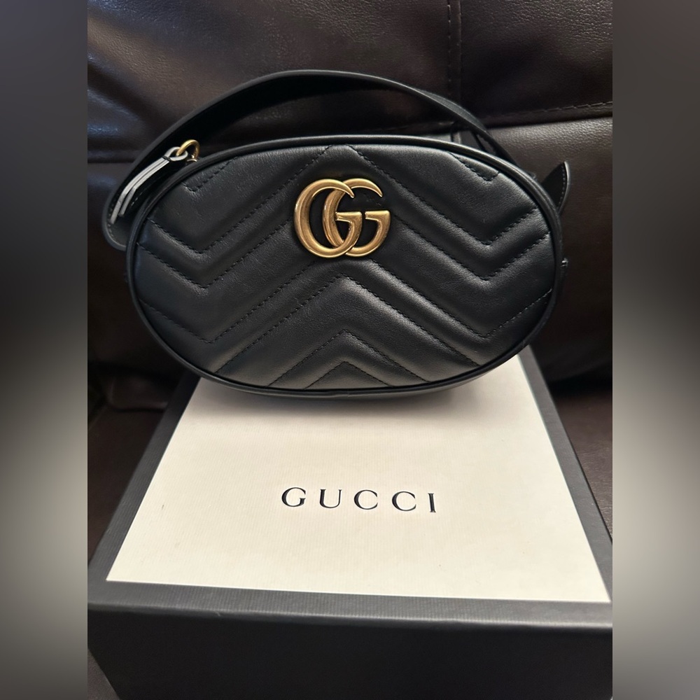 Authentic Gucci GG Marmont Waist Bag in Black